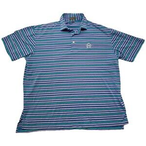 Peter Millar Polo Shirt Mens L Blue Purple Striped Summer Comfort